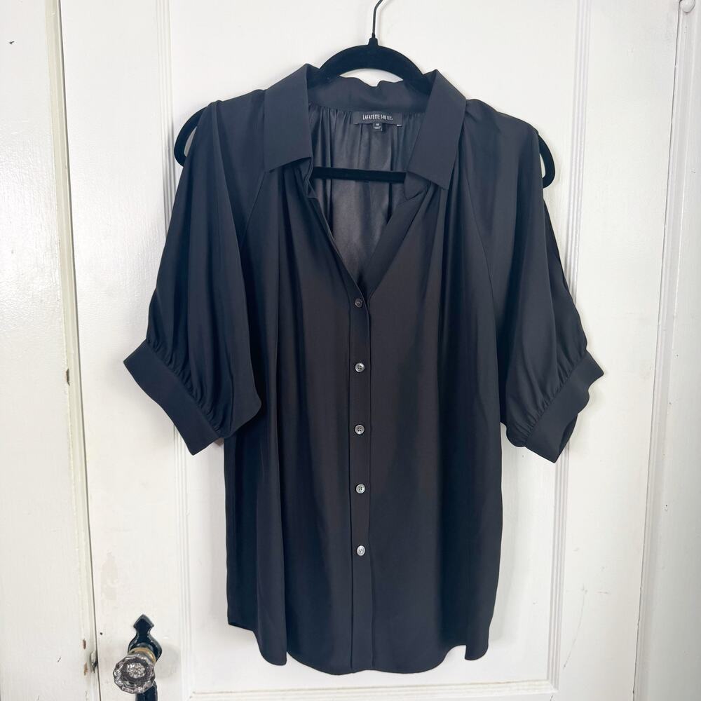 Lafayette 148 NY Silk Split Sleeve Button Down Blouse Top Career Designer 10 Ten